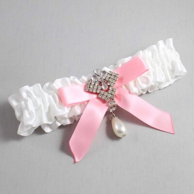 White and Pink Satin Wedding Garter / White Wedding Garters / Wedding Garter / Custom Wedding Garter / Bridal Garter / Prom Garter / Linda Joyce Couture / Personalized Garter / Personalized Wedding Garter / Personalized Prom Garter