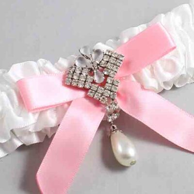 White and Pink Satin Wedding Garter / White Wedding Garters / Wedding Garter / Custom Wedding Garter / Bridal Garter / Prom Garter / Linda Joyce Couture / Personalized Garter / Personalized Wedding Garter / Personalized Prom Garter