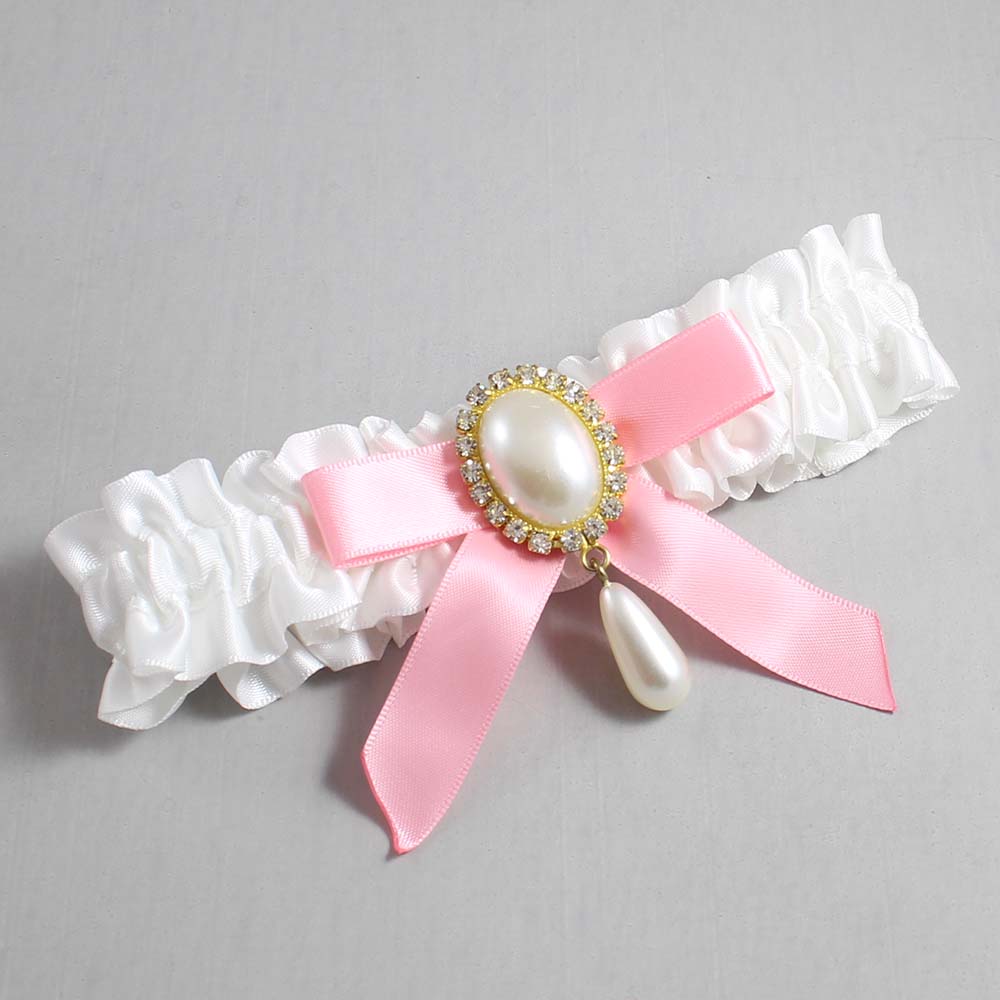 White and Pink Satin Wedding Garter / White Wedding Garters / Wedding Garter / Custom Wedding Garter / Bridal Garter / Prom Garter / Linda Joyce Couture / Personalized Garter / Personalized Wedding Garter / Personalized Prom Garter