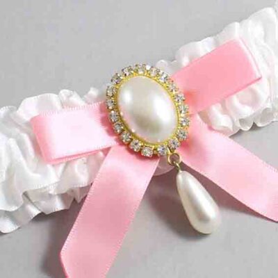 White and Pink Satin Wedding Garter / White Wedding Garters / Wedding Garter / Custom Wedding Garter / Bridal Garter / Prom Garter / Linda Joyce Couture / Personalized Garter / Personalized Wedding Garter / Personalized Prom Garter