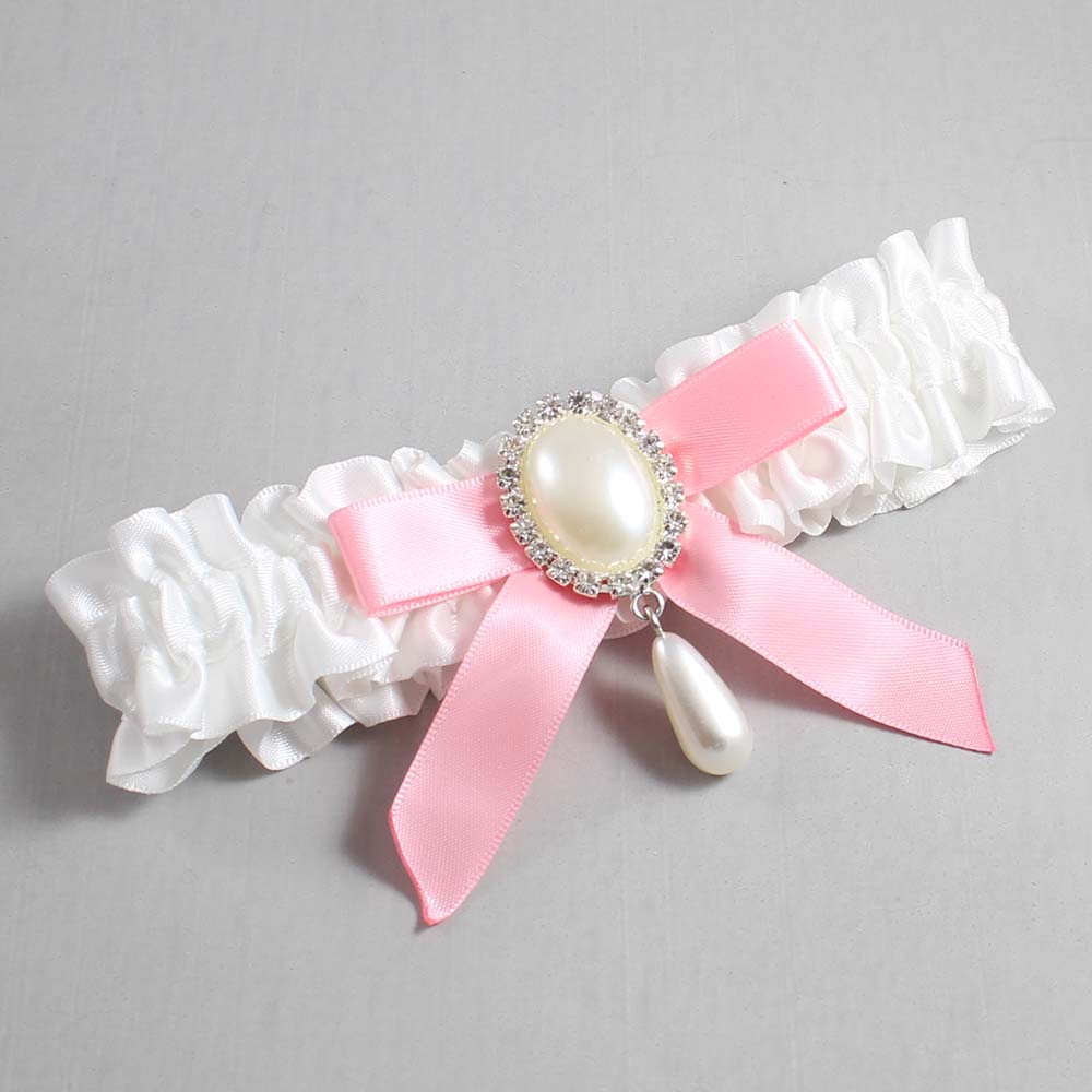 White and Pink Satin Wedding Garter / White Wedding Garters / Wedding Garter / Custom Wedding Garter / Bridal Garter / Prom Garter / Linda Joyce Couture / Personalized Garter / Personalized Wedding Garter / Personalized Prom Garter