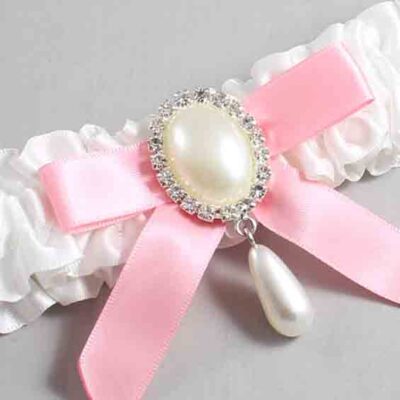 White and Pink Satin Wedding Garter / White Wedding Garters / Wedding Garter / Custom Wedding Garter / Bridal Garter / Prom Garter / Linda Joyce Couture / Personalized Garter / Personalized Wedding Garter / Personalized Prom Garter