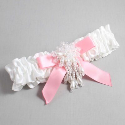 White and Pink Satin Wedding Garter / White Wedding Garters / Wedding Garter / Custom Wedding Garter / Bridal Garter / Prom Garter / Linda Joyce Couture / Personalized Garter / Personalized Wedding Garter / Personalized Prom Garter