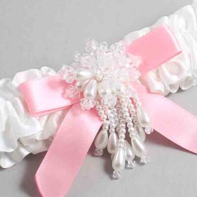 White and Pink Satin Wedding Garter / White Wedding Garters / Wedding Garter / Custom Wedding Garter / Bridal Garter / Prom Garter / Linda Joyce Couture / Personalized Garter / Personalized Wedding Garter / Personalized Prom Garter