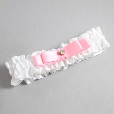 White and Pink Satin Wedding Garter / White Wedding Garters / Wedding Garter / Custom Wedding Garter / Bridal Garter / Prom Garter / Linda Joyce Couture / Personalized Garter / Personalized Wedding Garter / Personalized Prom Garter