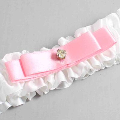 White and Pink Satin Wedding Garter / White Wedding Garters / Wedding Garter / Custom Wedding Garter / Bridal Garter / Prom Garter / Linda Joyce Couture / Personalized Garter / Personalized Wedding Garter / Personalized Prom Garter
