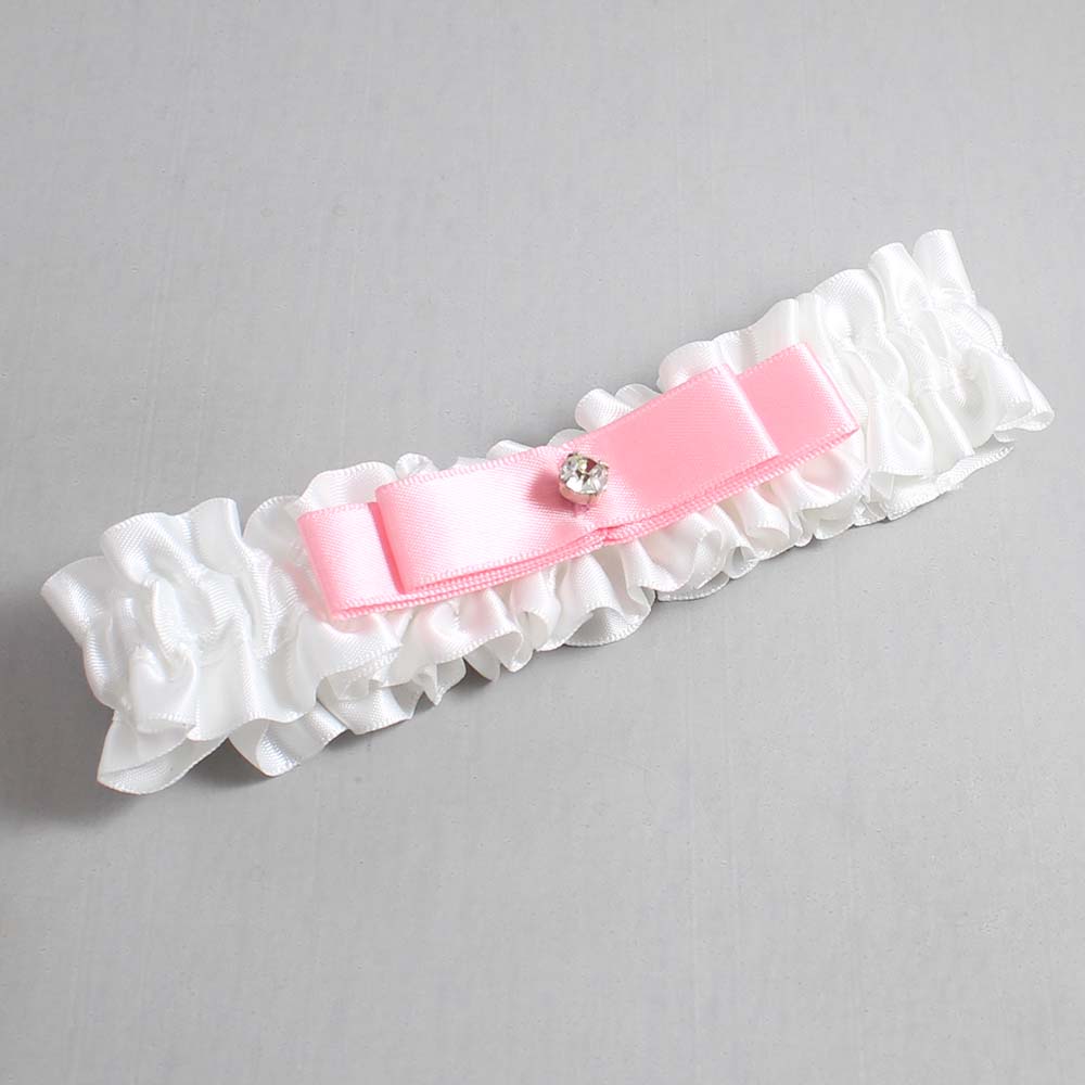 White and Pink Satin Wedding Garter / White Wedding Garters / Wedding Garter / Custom Wedding Garter / Bridal Garter / Prom Garter / Linda Joyce Couture / Personalized Garter / Personalized Wedding Garter / Personalized Prom Garter