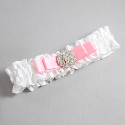 White and Pink Satin Wedding Garter / White Wedding Garters / Wedding Garter / Custom Wedding Garter / Bridal Garter / Prom Garter / Linda Joyce Couture / Personalized Garter / Personalized Wedding Garter / Personalized Prom Garter