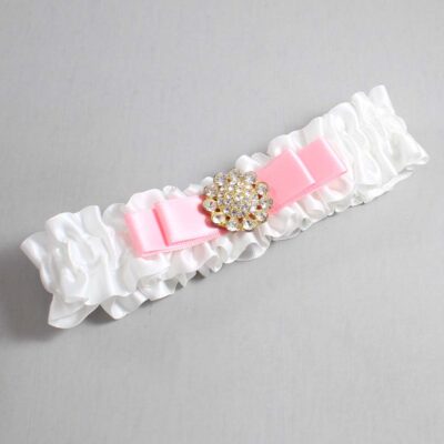 White and Pink Satin Wedding Garter / White Wedding Garters / Wedding Garter / Custom Wedding Garter / Bridal Garter / Prom Garter / Linda Joyce Couture / Personalized Garter / Personalized Wedding Garter / Personalized Prom Garter