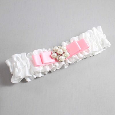 White and Pink Satin Wedding Garter / White Wedding Garters / Wedding Garter / Custom Wedding Garter / Bridal Garter / Prom Garter / Linda Joyce Couture / Personalized Garter / Personalized Wedding Garter / Personalized Prom Garter