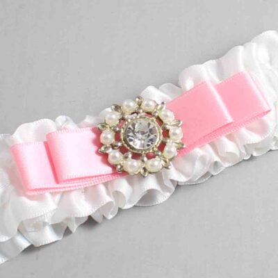 White and Pink Satin Wedding Garter / White Wedding Garters / Wedding Garter / Custom Wedding Garter / Bridal Garter / Prom Garter / Linda Joyce Couture / Personalized Garter / Personalized Wedding Garter / Personalized Prom Garter