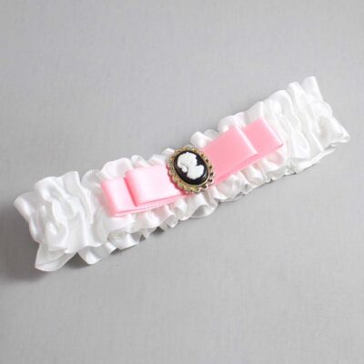 White and Pink Satin Wedding Garter / White Wedding Garters / Wedding Garter / Custom Wedding Garter / Bridal Garter / Prom Garter / Linda Joyce Couture / Personalized Garter / Personalized Wedding Garter / Personalized Prom Garter