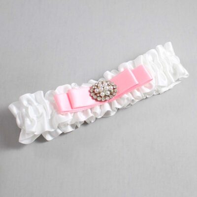 White and Pink Satin Wedding Garter / White Wedding Garters / Wedding Garter / Custom Wedding Garter / Bridal Garter / Prom Garter / Linda Joyce Couture / Personalized Garter / Personalized Wedding Garter / Personalized Prom Garter