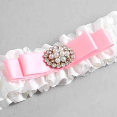 White and Pink Satin Wedding Garter / White Wedding Garters / Wedding Garter / Custom Wedding Garter / Bridal Garter / Prom Garter / Linda Joyce Couture / Personalized Garter / Personalized Wedding Garter / Personalized Prom Garter