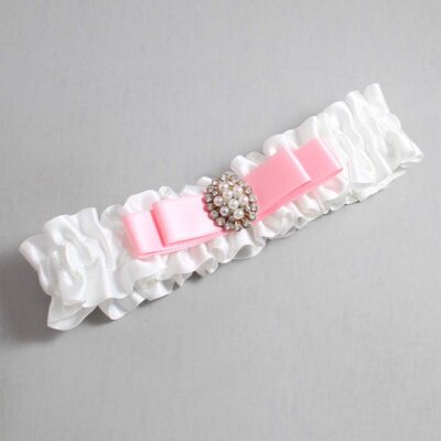 White and Pink Satin Wedding Garter / White Wedding Garters / Wedding Garter / Custom Wedding Garter / Bridal Garter / Prom Garter / Linda Joyce Couture / Personalized Garter / Personalized Wedding Garter / Personalized Prom Garter