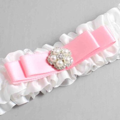 White and Pink Satin Wedding Garter / White Wedding Garters / Wedding Garter / Custom Wedding Garter / Bridal Garter / Prom Garter / Linda Joyce Couture / Personalized Garter / Personalized Wedding Garter / Personalized Prom Garter