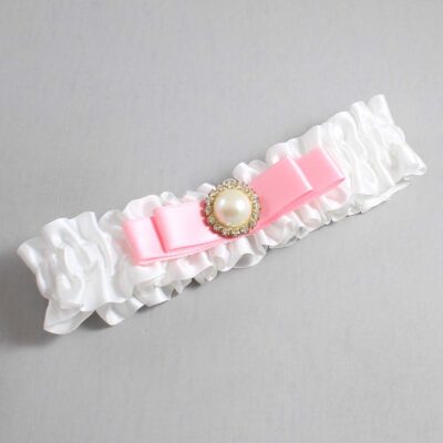 White and Pink Satin Wedding Garter / White Wedding Garters / Wedding Garter / Custom Wedding Garter / Bridal Garter / Prom Garter / Linda Joyce Couture / Personalized Garter / Personalized Wedding Garter / Personalized Prom Garter