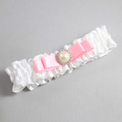 White and Pink Satin Wedding Garter / White Wedding Garters / Wedding Garter / Custom Wedding Garter / Bridal Garter / Prom Garter / Linda Joyce Couture / Personalized Garter / Personalized Wedding Garter / Personalized Prom Garter