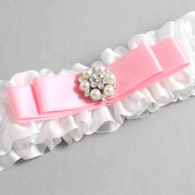 White and Pink Satin Wedding Garter / White Wedding Garters / Wedding Garter / Custom Wedding Garter / Bridal Garter / Prom Garter / Linda Joyce Couture / Personalized Garter / Personalized Wedding Garter / Personalized Prom Garter