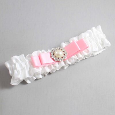 White and Pink Satin Wedding Garter / White Wedding Garters / Wedding Garter / Custom Wedding Garter / Bridal Garter / Prom Garter / Linda Joyce Couture / Personalized Garter / Personalized Wedding Garter / Personalized Prom Garter