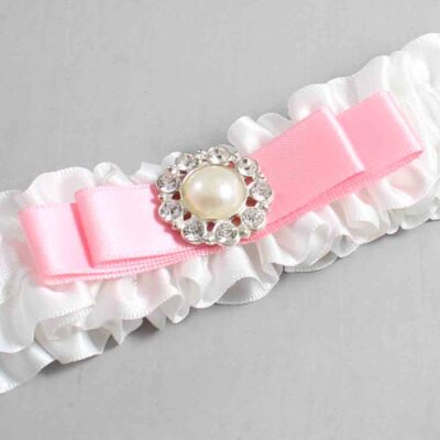 White and Pink Satin Wedding Garter / White Wedding Garters / Wedding Garter / Custom Wedding Garter / Bridal Garter / Prom Garter / Linda Joyce Couture / Personalized Garter / Personalized Wedding Garter / Personalized Prom Garter