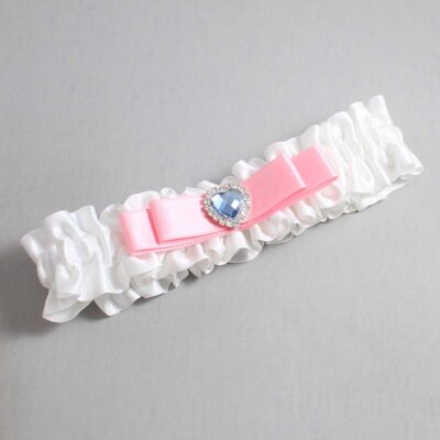 White and Pink Satin Wedding Garter / White Wedding Garters / Wedding Garter / Custom Wedding Garter / Bridal Garter / Prom Garter / Linda Joyce Couture / Personalized Garter / Personalized Wedding Garter / Personalized Prom Garter