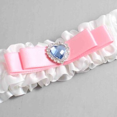 White and Pink Satin Wedding Garter / White Wedding Garters / Wedding Garter / Custom Wedding Garter / Bridal Garter / Prom Garter / Linda Joyce Couture / Personalized Garter / Personalized Wedding Garter / Personalized Prom Garter