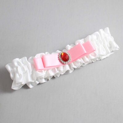 White and Pink Satin Wedding Garter / White Wedding Garters / Wedding Garter / Custom Wedding Garter / Bridal Garter / Prom Garter / Linda Joyce Couture / Personalized Garter / Personalized Wedding Garter / Personalized Prom Garter