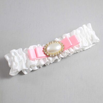 White and Pink Satin Wedding Garter / White Wedding Garters / Wedding Garter / Custom Wedding Garter / Bridal Garter / Prom Garter / Linda Joyce Couture / Personalized Garter / Personalized Wedding Garter / Personalized Prom Garter