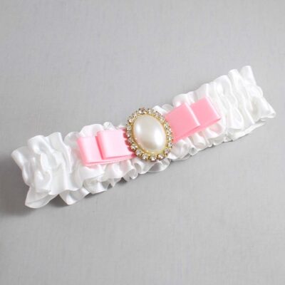 White and Pink Satin Wedding Garter / White Wedding Garters / Wedding Garter / Custom Wedding Garter / Bridal Garter / Prom Garter / Linda Joyce Couture / Personalized Garter / Personalized Wedding Garter / Personalized Prom Garter