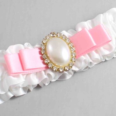 White and Pink Satin Wedding Garter / White Wedding Garters / Wedding Garter / Custom Wedding Garter / Bridal Garter / Prom Garter / Linda Joyce Couture / Personalized Garter / Personalized Wedding Garter / Personalized Prom Garter
