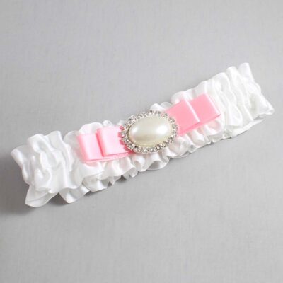 White and Pink Satin Wedding Garter / White Wedding Garters / Wedding Garter / Custom Wedding Garter / Bridal Garter / Prom Garter / Linda Joyce Couture / Personalized Garter / Personalized Wedding Garter / Personalized Prom Garter