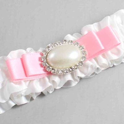 White and Pink Satin Wedding Garter / White Wedding Garters / Wedding Garter / Custom Wedding Garter / Bridal Garter / Prom Garter / Linda Joyce Couture / Personalized Garter / Personalized Wedding Garter / Personalized Prom Garter