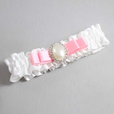 White and Pink Satin Wedding Garter / White Wedding Garters / Wedding Garter / Custom Wedding Garter / Bridal Garter / Prom Garter / Linda Joyce Couture / Personalized Garter / Personalized Wedding Garter / Personalized Prom Garter