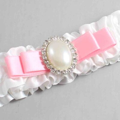 White and Pink Satin Wedding Garter / White Wedding Garters / Wedding Garter / Custom Wedding Garter / Bridal Garter / Prom Garter / Linda Joyce Couture / Personalized Garter / Personalized Wedding Garter / Personalized Prom Garter