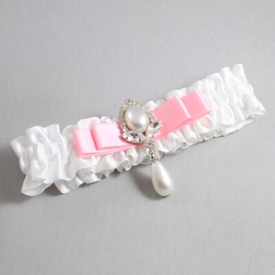 White and Pink Satin Wedding Garter / White Wedding Garters / Wedding Garter / Custom Wedding Garter / Bridal Garter / Prom Garter / Linda Joyce Couture / Personalized Garter / Personalized Wedding Garter / Personalized Prom Garter
