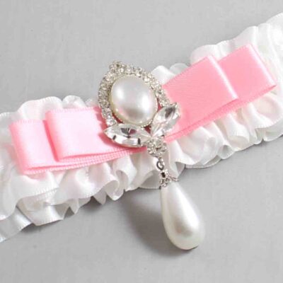 White and Pink Satin Wedding Garter / White Wedding Garters / Wedding Garter / Custom Wedding Garter / Bridal Garter / Prom Garter / Linda Joyce Couture / Personalized Garter / Personalized Wedding Garter / Personalized Prom Garter