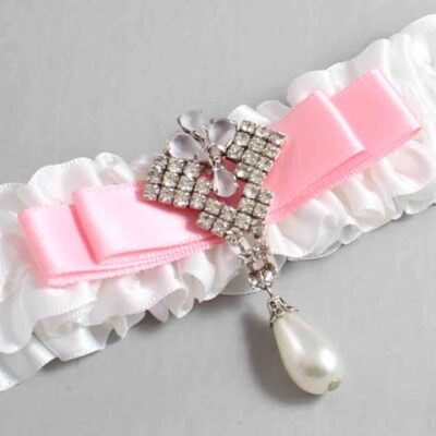 White and Pink Satin Wedding Garter / White Wedding Garters / Wedding Garter / Custom Wedding Garter / Bridal Garter / Prom Garter / Linda Joyce Couture / Personalized Garter / Personalized Wedding Garter / Personalized Prom Garter