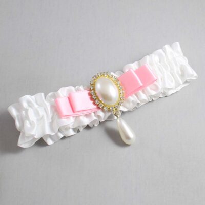 White and Pink Satin Wedding Garter / White Wedding Garters / Wedding Garter / Custom Wedding Garter / Bridal Garter / Prom Garter / Linda Joyce Couture / Personalized Garter / Personalized Wedding Garter / Personalized Prom Garter
