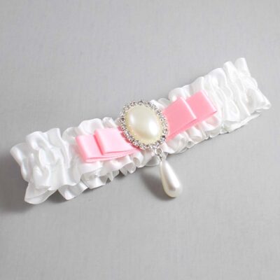 White and Pink Satin Wedding Garter / White Wedding Garters / Wedding Garter / Custom Wedding Garter / Bridal Garter / Prom Garter / Linda Joyce Couture / Personalized Garter / Personalized Wedding Garter / Personalized Prom Garter