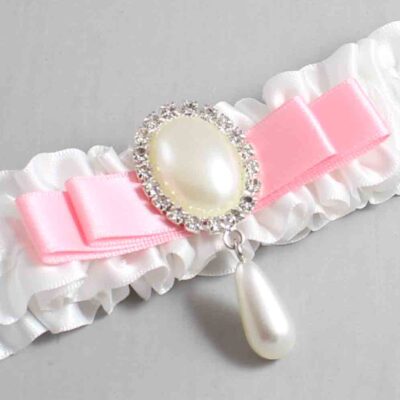 White and Pink Satin Wedding Garter / White Wedding Garters / Wedding Garter / Custom Wedding Garter / Bridal Garter / Prom Garter / Linda Joyce Couture / Personalized Garter / Personalized Wedding Garter / Personalized Prom Garter