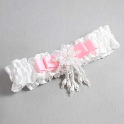 White and Pink Satin Wedding Garter / White Wedding Garters / Wedding Garter / Custom Wedding Garter / Bridal Garter / Prom Garter / Linda Joyce Couture / Personalized Garter / Personalized Wedding Garter / Personalized Prom Garter