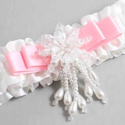 White and Pink Satin Wedding Garter / White Wedding Garters / Wedding Garter / Custom Wedding Garter / Bridal Garter / Prom Garter / Linda Joyce Couture / Personalized Garter / Personalized Wedding Garter / Personalized Prom Garter