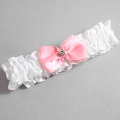 White and Pink Satin Wedding Garter / White Wedding Garters / Wedding Garter / Custom Wedding Garter / Bridal Garter / Prom Garter / Linda Joyce Couture / Personalized Garter / Personalized Wedding Garter / Personalized Prom Garter