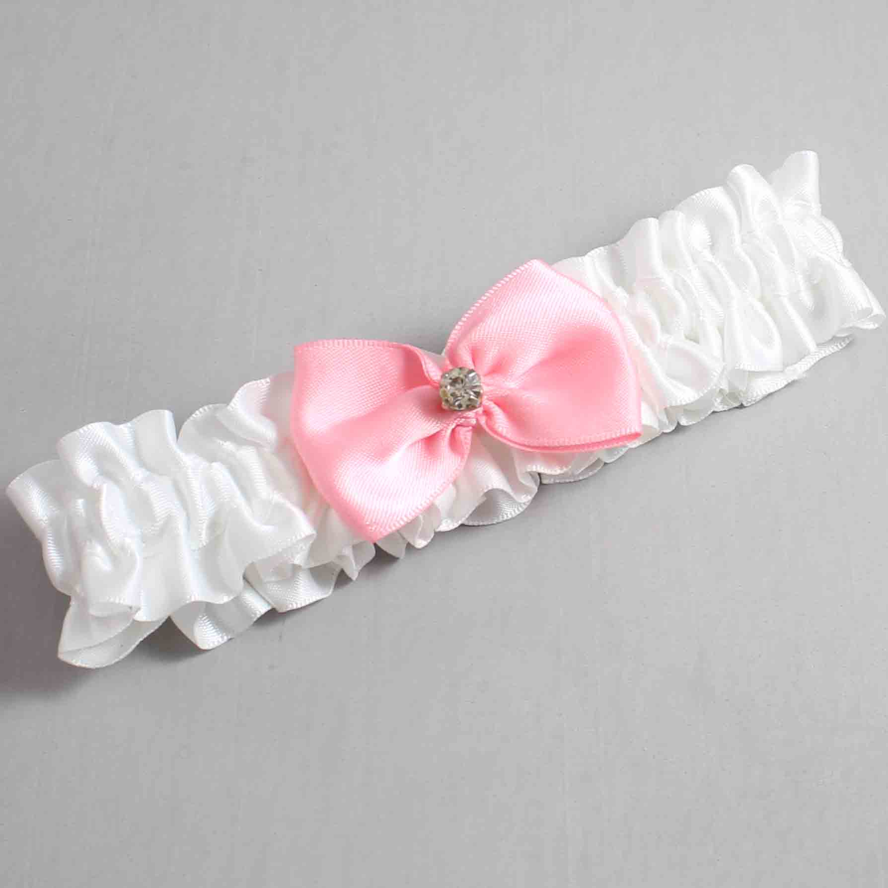White and Pink Satin Wedding Garter / White Wedding Garters / Wedding Garter / Custom Wedding Garter / Bridal Garter / Prom Garter / Linda Joyce Couture / Personalized Garter / Personalized Wedding Garter / Personalized Prom Garter