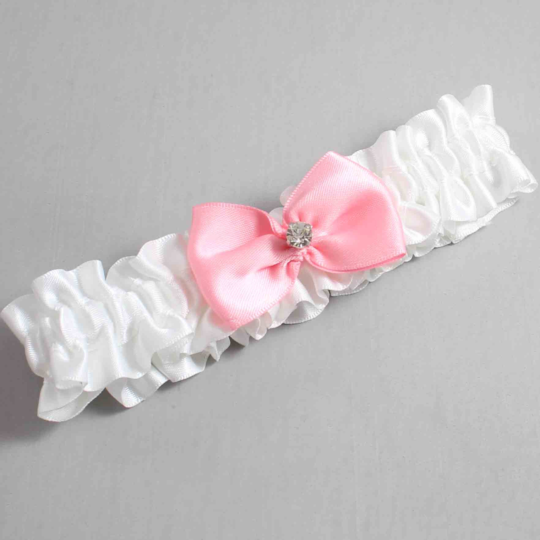 White and Pink Satin Wedding Garter / White Wedding Garters / Wedding Garter / Custom Wedding Garter / Bridal Garter / Prom Garter / Linda Joyce Couture / Personalized Garter / Personalized Wedding Garter / Personalized Prom Garter