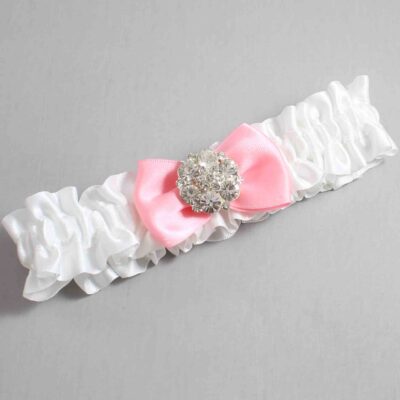 White and Pink Satin Wedding Garter / White Wedding Garters / Wedding Garter / Custom Wedding Garter / Bridal Garter / Prom Garter / Linda Joyce Couture / Personalized Garter / Personalized Wedding Garter / Personalized Prom Garter