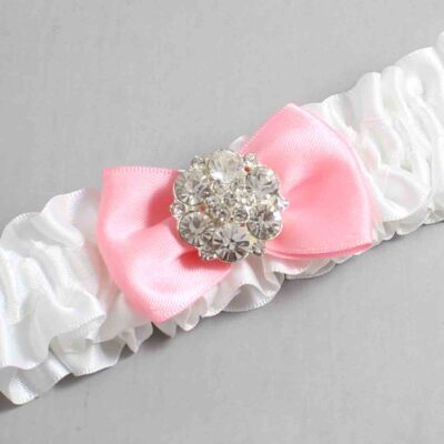 White and Pink Satin Wedding Garter / White Wedding Garters / Wedding Garter / Custom Wedding Garter / Bridal Garter / Prom Garter / Linda Joyce Couture / Personalized Garter / Personalized Wedding Garter / Personalized Prom Garter
