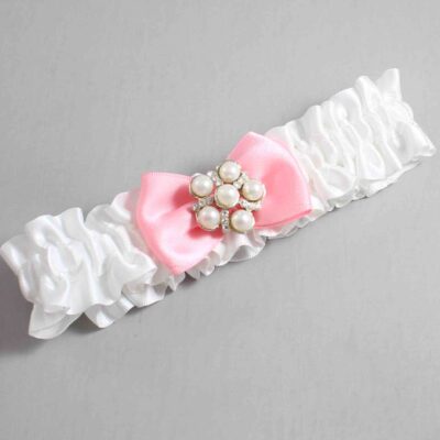 White and Pink Satin Wedding Garter / White Wedding Garters / Wedding Garter / Custom Wedding Garter / Bridal Garter / Prom Garter / Linda Joyce Couture / Personalized Garter / Personalized Wedding Garter / Personalized Prom Garter