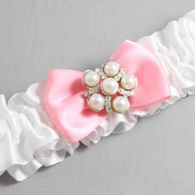 White and Pink Satin Wedding Garter / White Wedding Garters / Wedding Garter / Custom Wedding Garter / Bridal Garter / Prom Garter / Linda Joyce Couture / Personalized Garter / Personalized Wedding Garter / Personalized Prom Garter